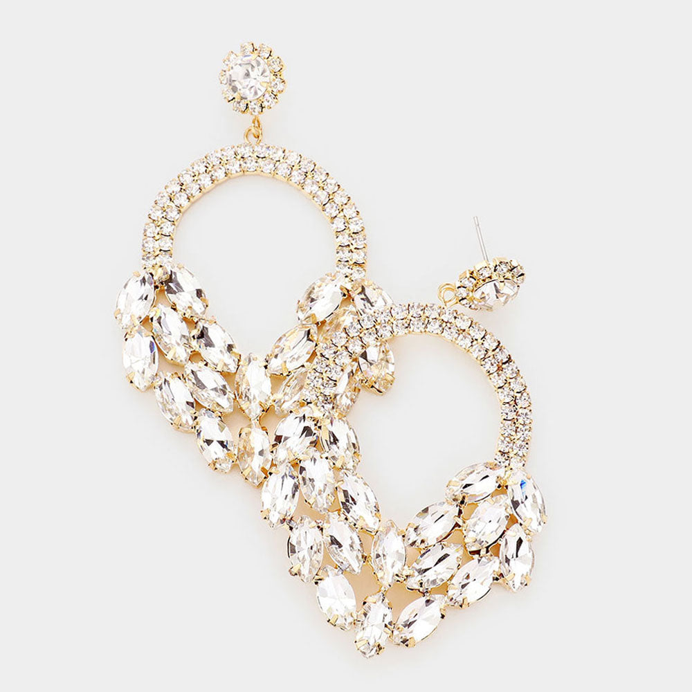 Clear Crystal Marquise Cluster Hoop Earrings | Pageant Earrings on Gold