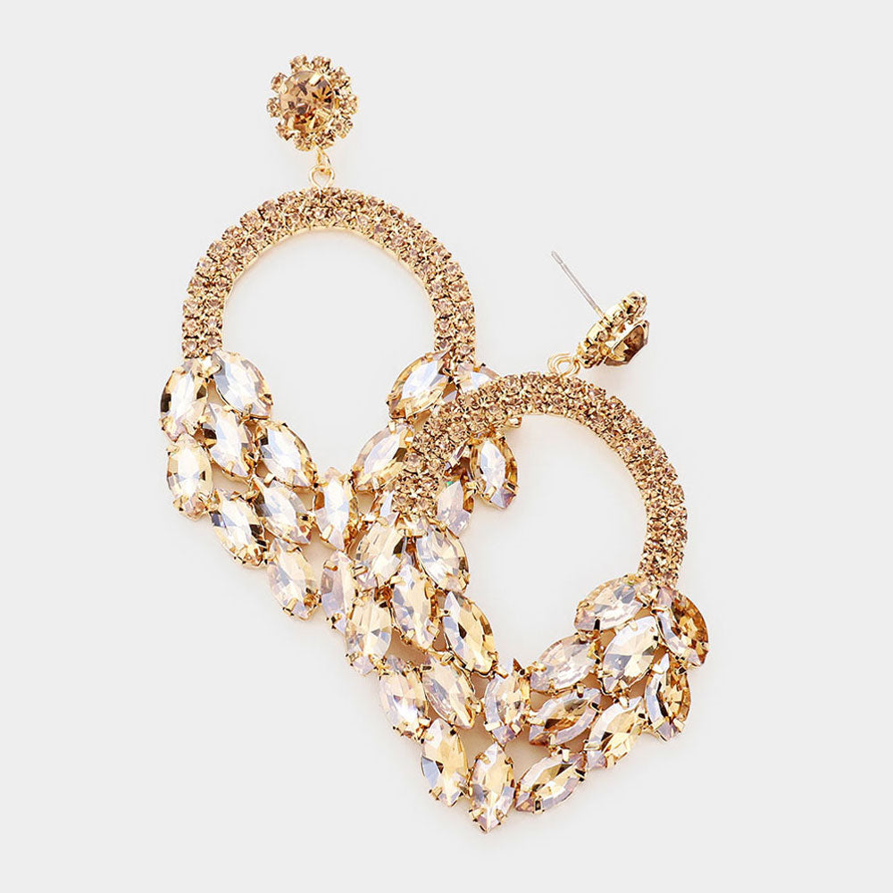 Gold Crystal Marquise Cluster Hoop Earrings | Pageant Earrings