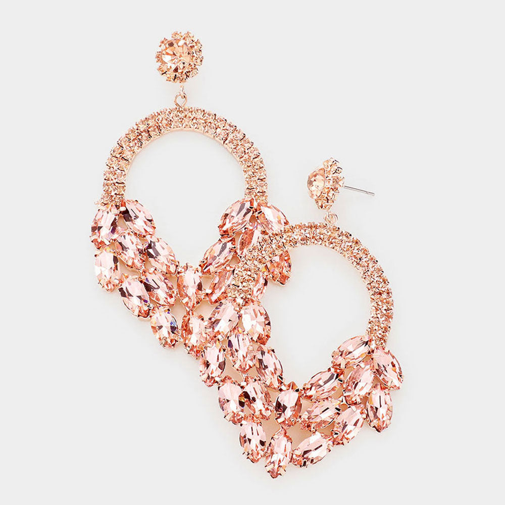 Peach Crystal Marquise Cluster Hoop Earrings | Pageant Earrings