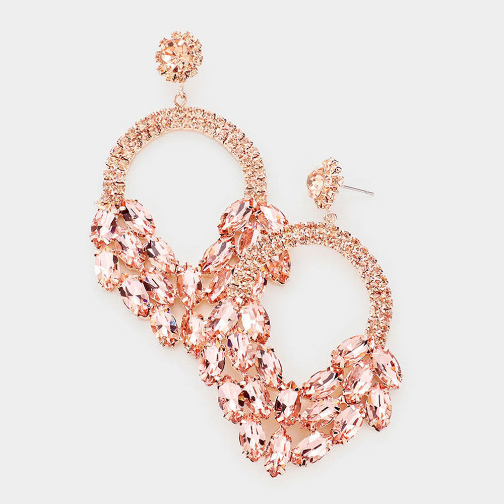 Peach Crystal Marquise Cluster Hoop Earrings | Pageant Earrings 