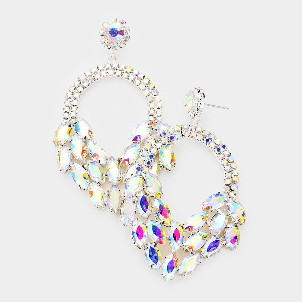 AB Crystal Marquise Cluster Hoop Earrings | Pageant Earrings 