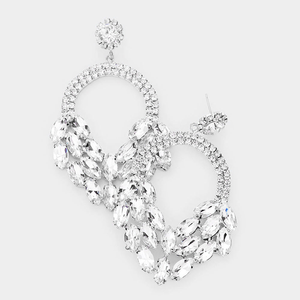 AB Crystal Marquise Cluster Hoop Earrings | Pageant Earrings 