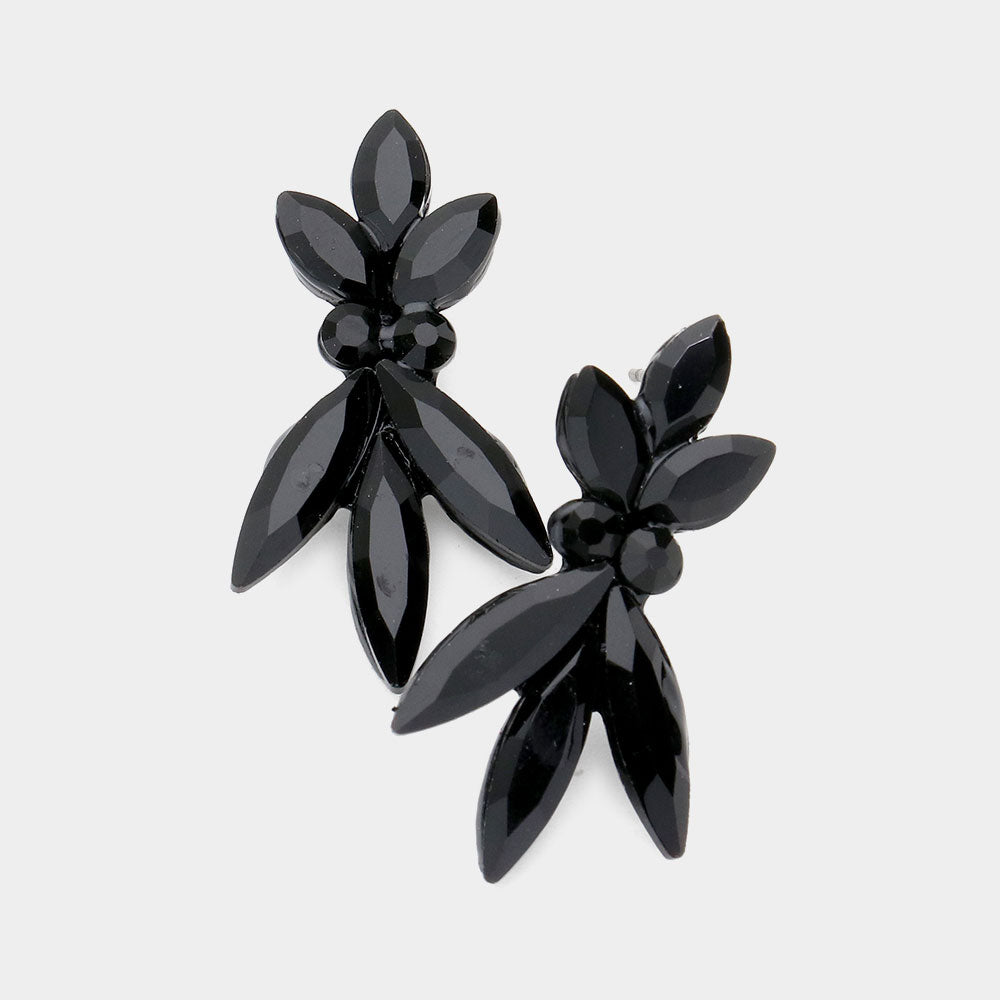 Jet Black Crystal Marquise Stone Interview Earrings | Young Girls Pageant Earrings | 514004