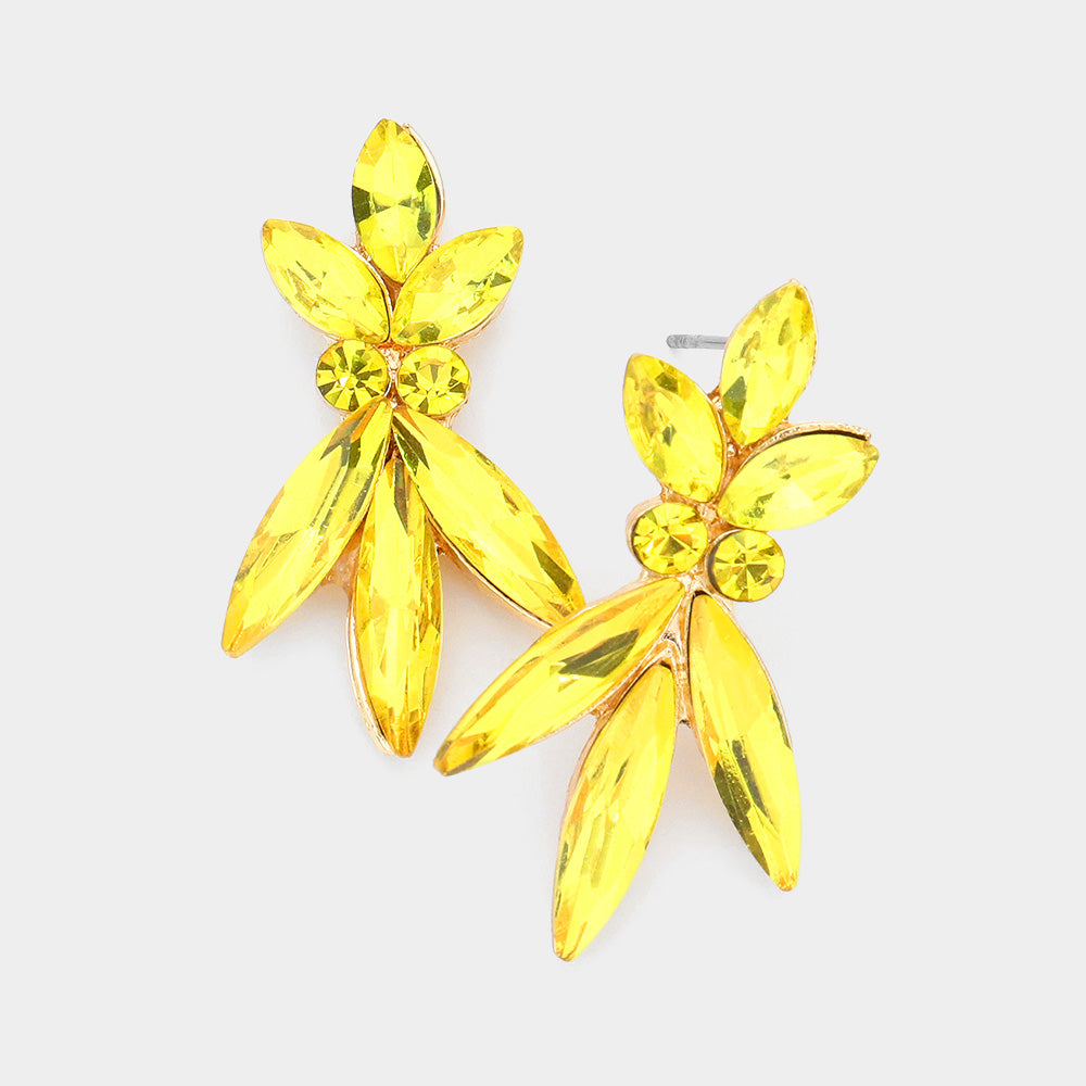 Yellow Crystal Marquise Stone Interview Earrings  | Young Girls Pageant Earrings