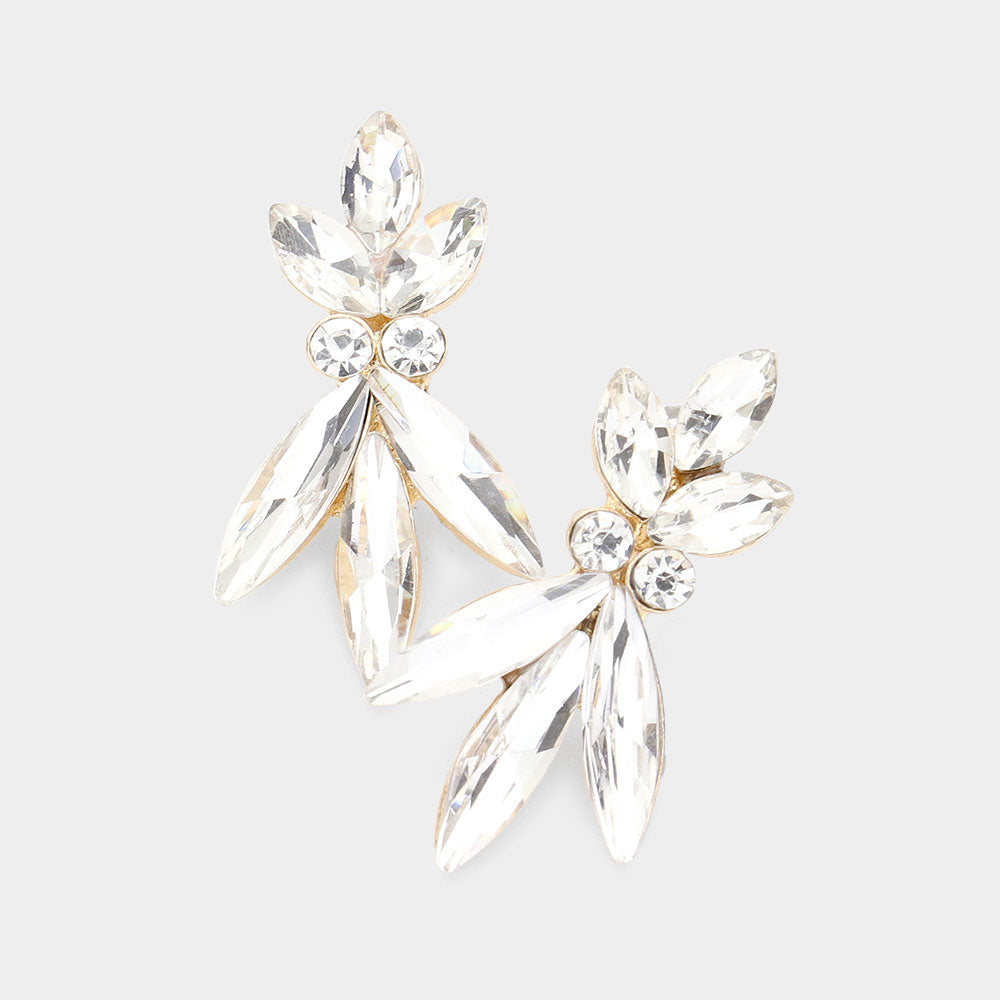 Clear Crystal Marquise Stone Interview Earrings on Gold | Young Girls Pageant Earrings