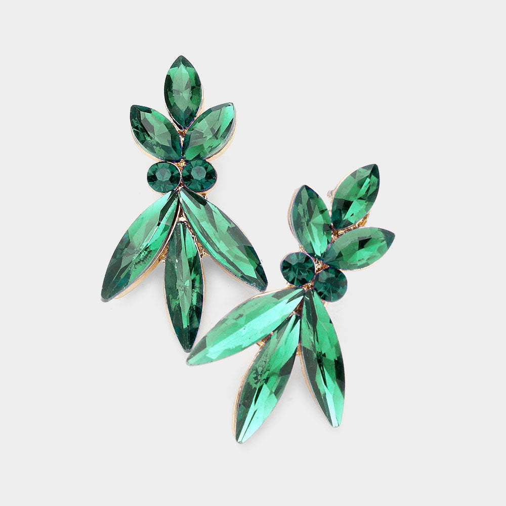 Emerald Crystal Marquise Stone Interview Earrings | Young Girls Pageant Earrings