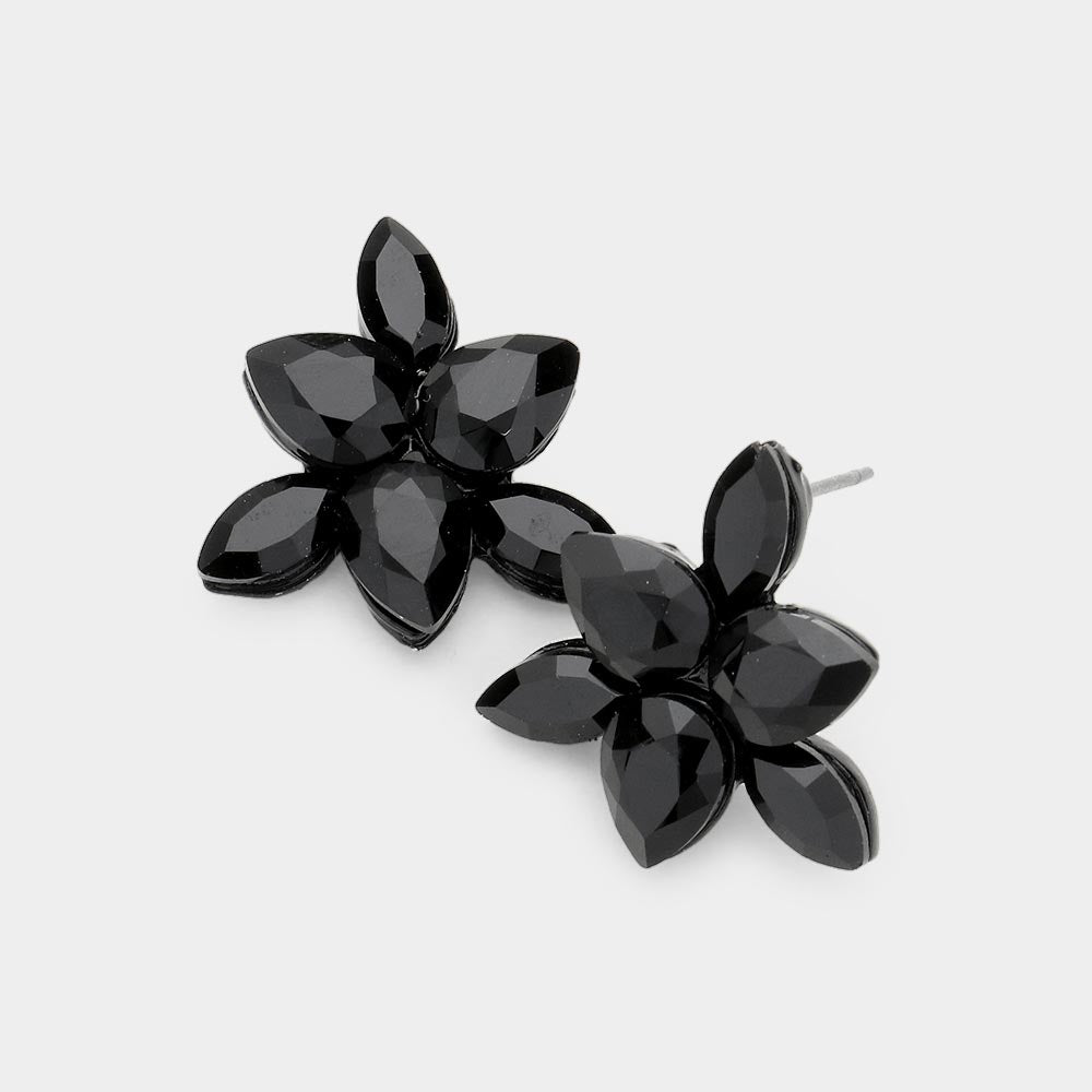 Small Black Crystal Teardrop Cluster Stud Earrings  | Pageant Earrings | 504780