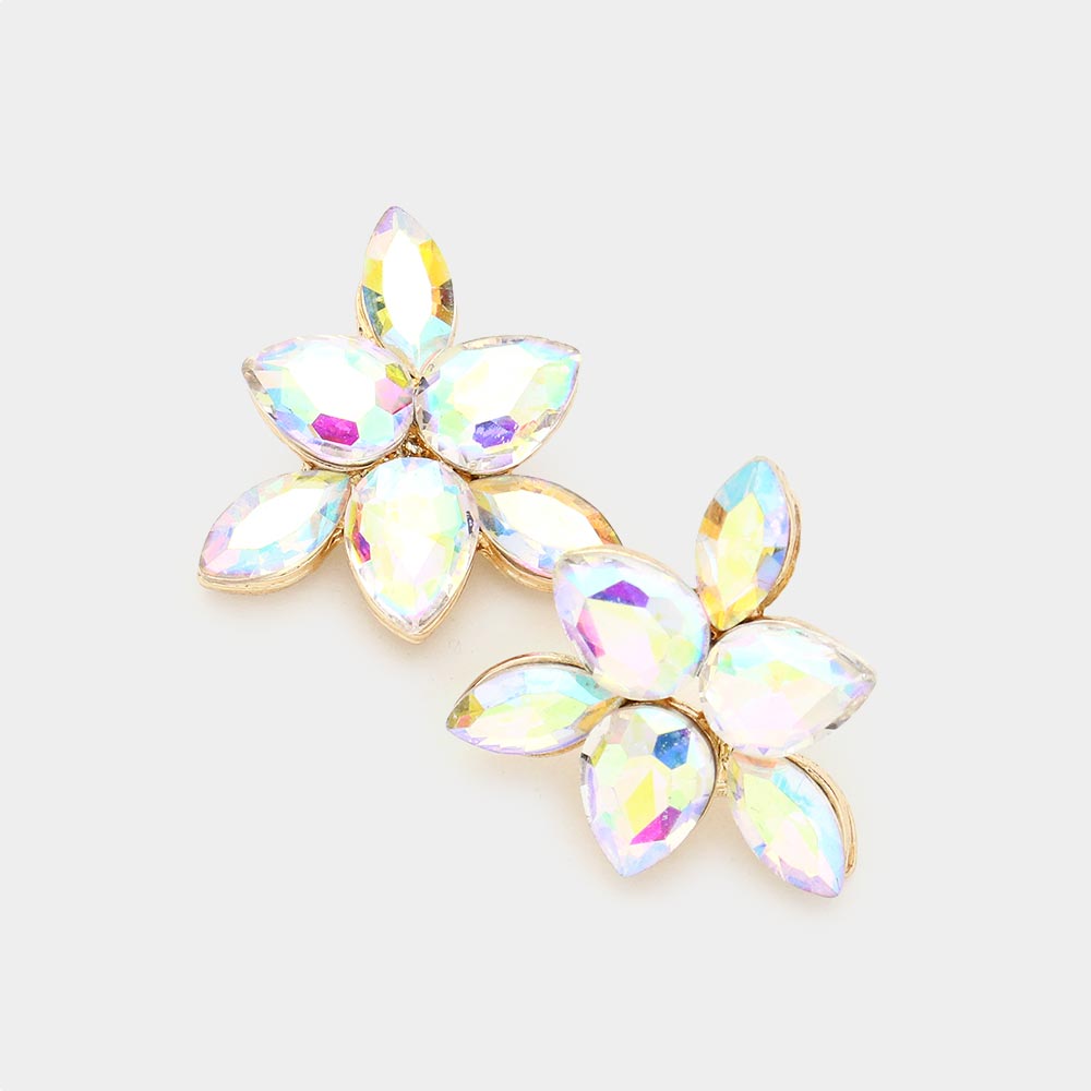 Small AB Crystal Teardrop Cluster Stud Earrings on Gold | Pageant Earrings