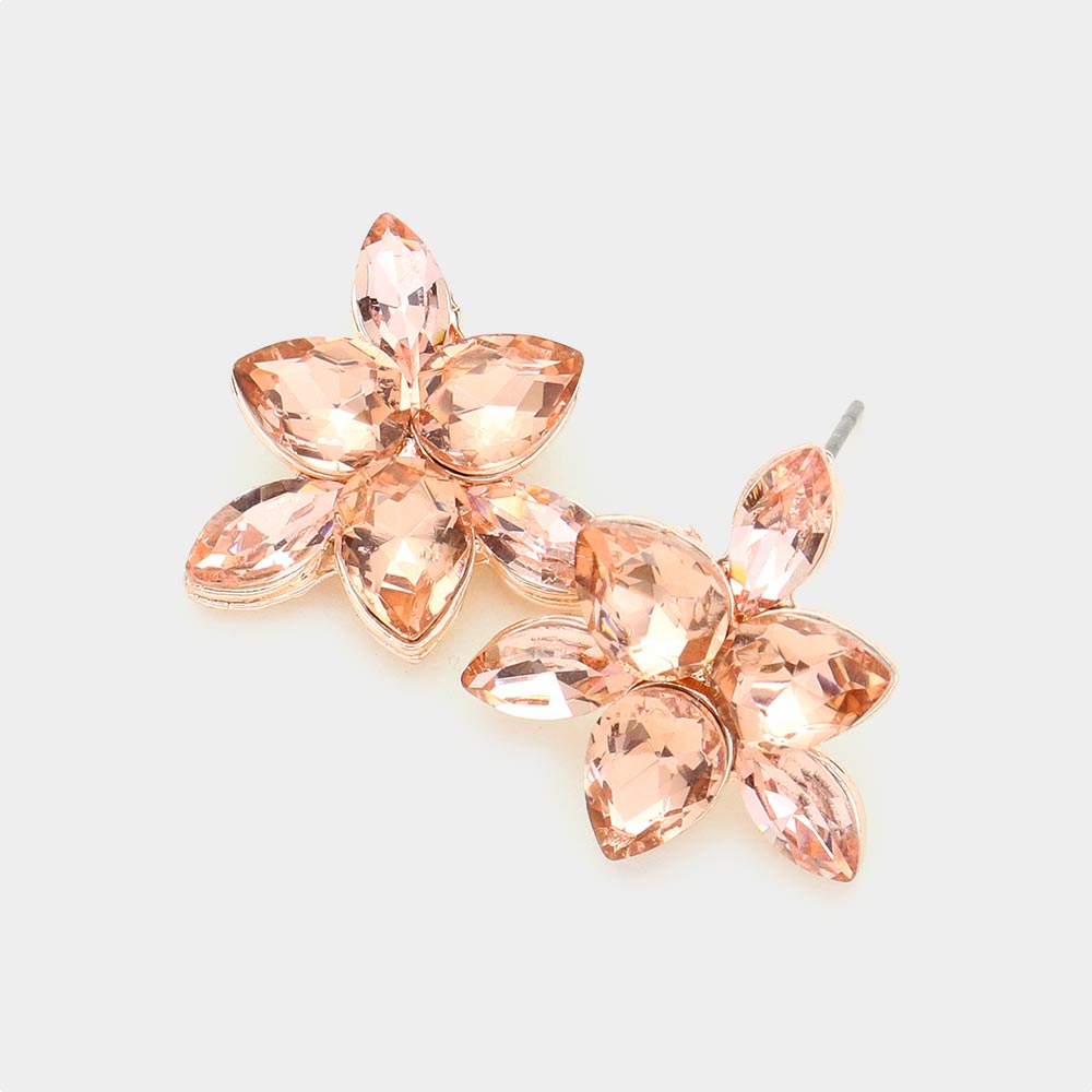 Small Peach Crystal Teardrop Cluster Stud Earrings | Pageant Earrings