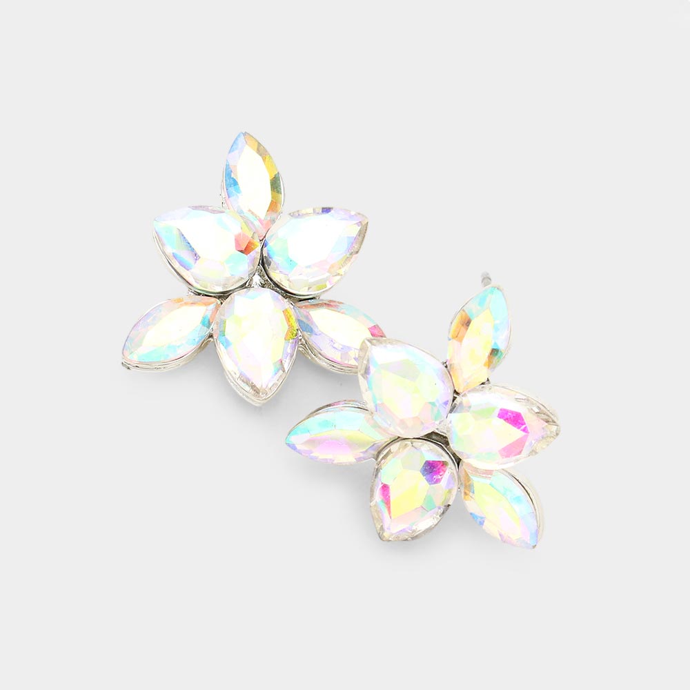 Small AB Crystal Teardrop Cluster Stud Earrings | Pageant Earrings