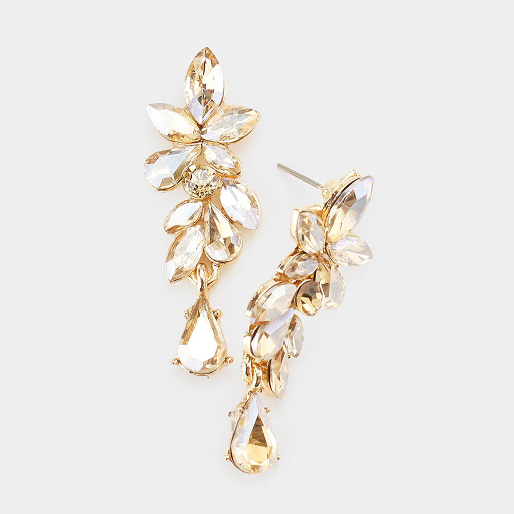 Small Topaz Crystal Teardrop Dangle Pageant Earrings on Gold