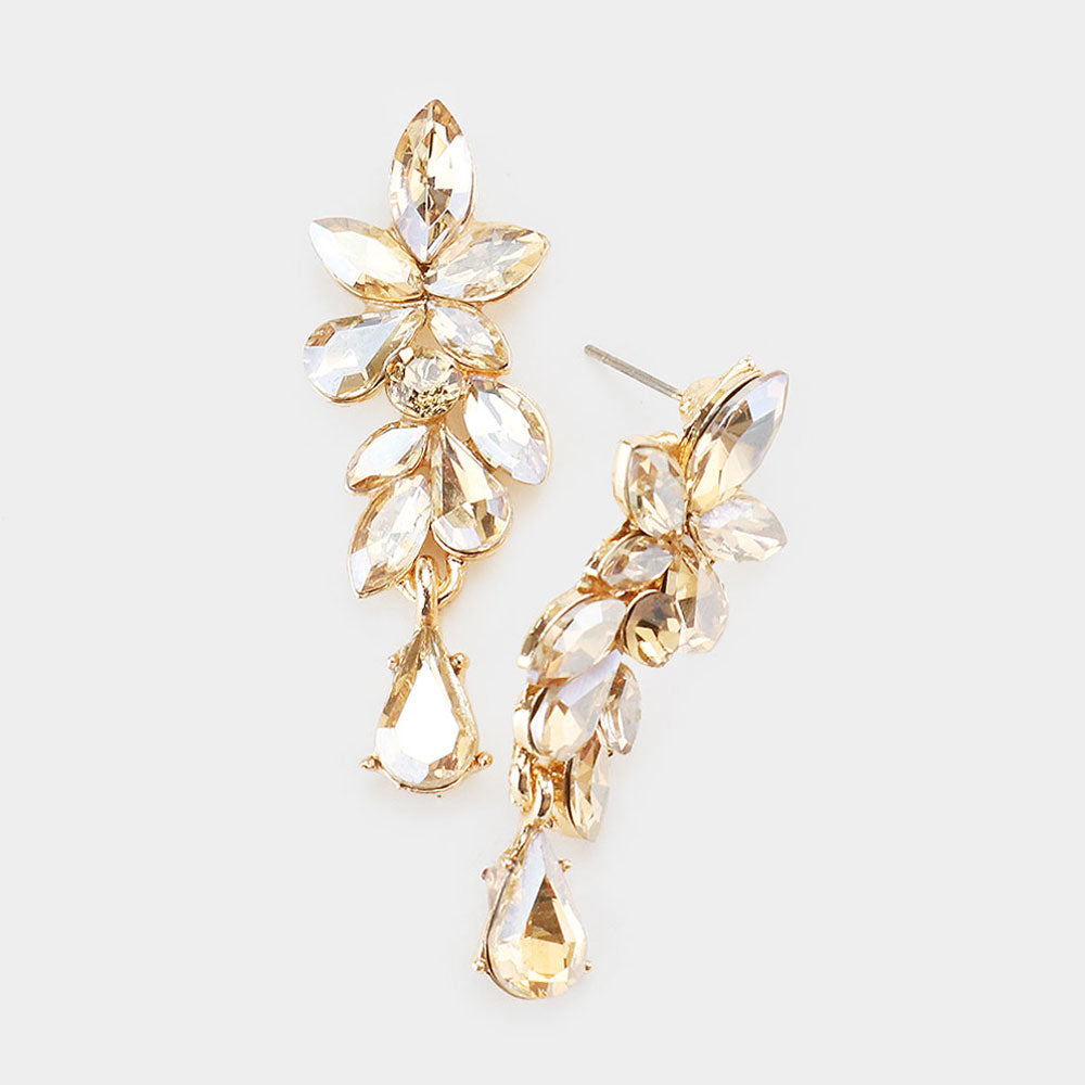 Small Topaz Crystal Teardrop Dangle Pageant Earrings on Gold