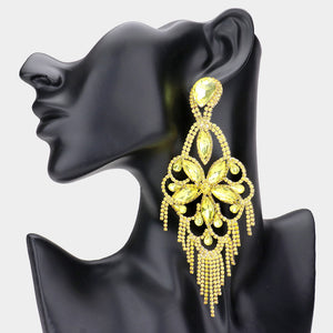 Very Large Light Weight Yellow Crystal Flower Fringe Earrings