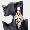 Very Large Light Weight Crystal Flower Fringe Earrings on Gold