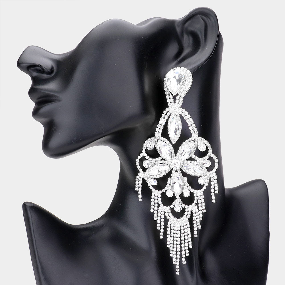 Very Large Light Weight Crystal Flower Fringe Earrings