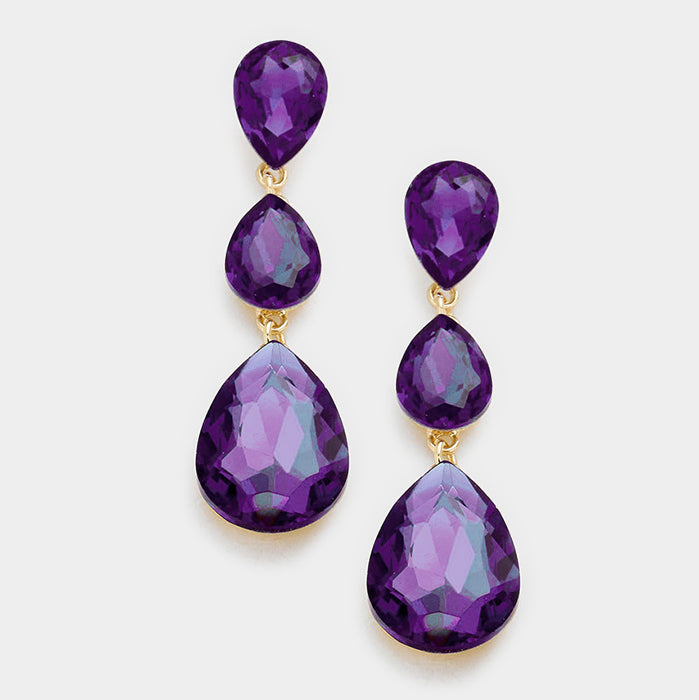 Purple Crystal Triple Teardrop Earrings | 286437