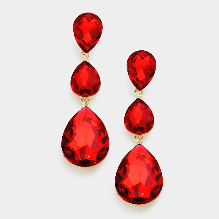 Red Crystal Triple Teardrop Earrings