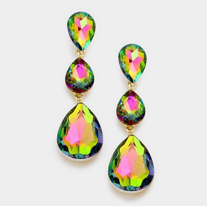 Multi-Color Crystal Triple Teardrop Earrings