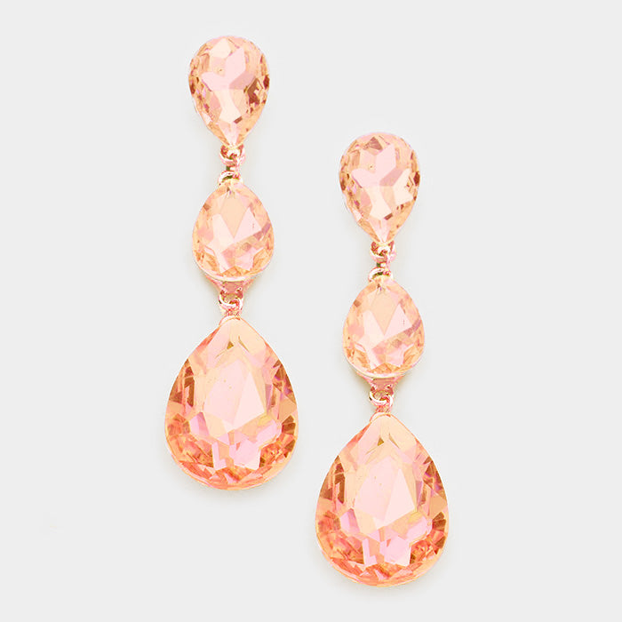 Peach Crystal Triple Teardrop Earrings | 246167