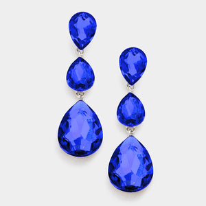 Sapphire on silver Crystal Triple Teardrop Earrings