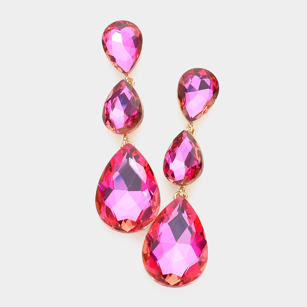 Fuchsia Triple Teardrop Earrings