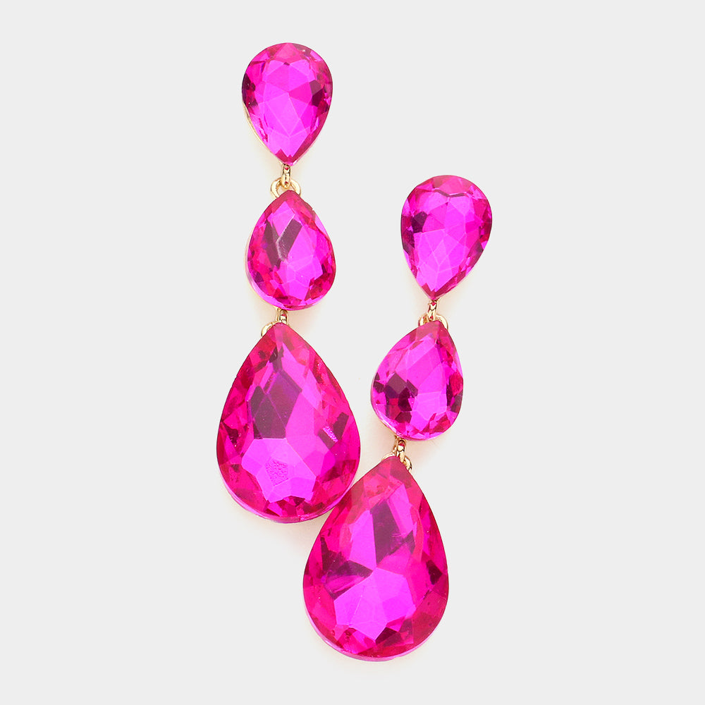 Fuchsia Triple Teardrop Earrings