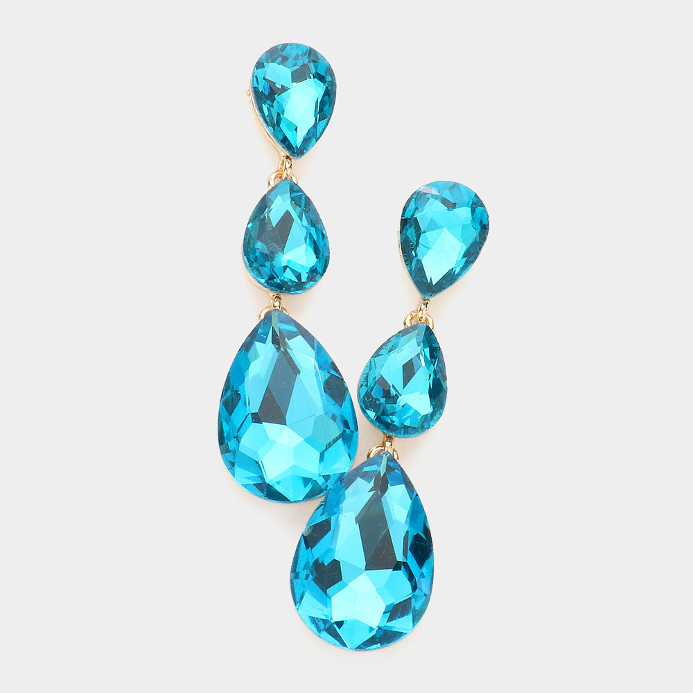 Aqua Triple Teardrop Earrings