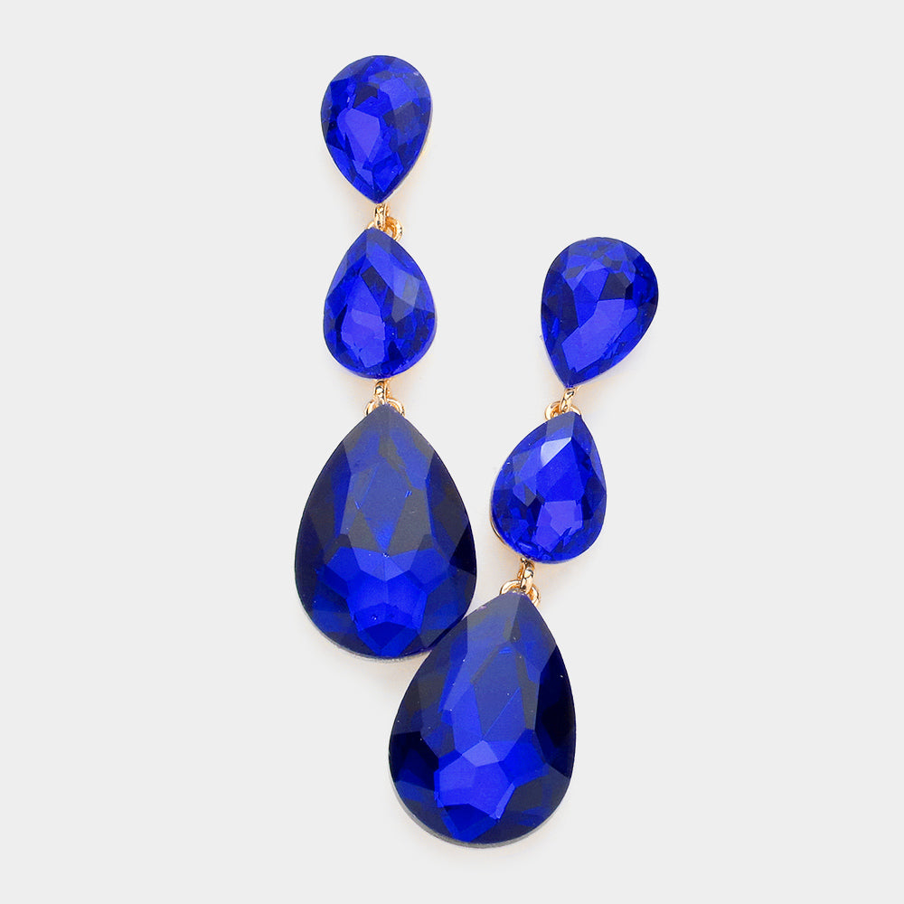 Sapphire Triple Teardrop Earrings on Gold