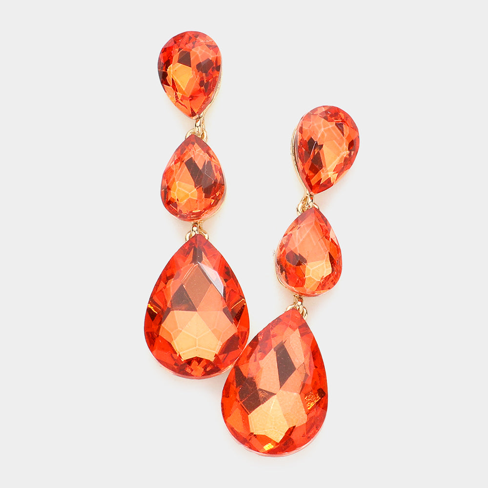 Orange Triple Teardrop Earrings