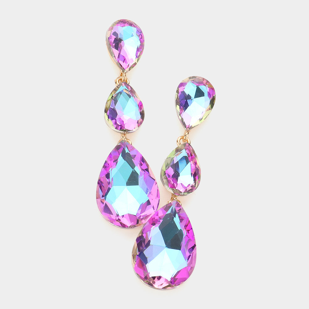 Violet AB Triple Teardrop Earrings