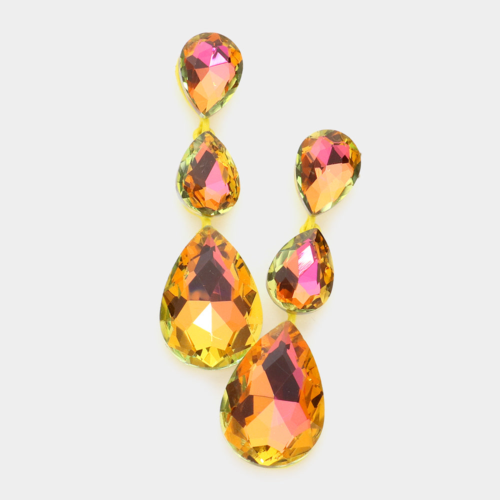 Yellow AB Triple Teardrop Earrings
