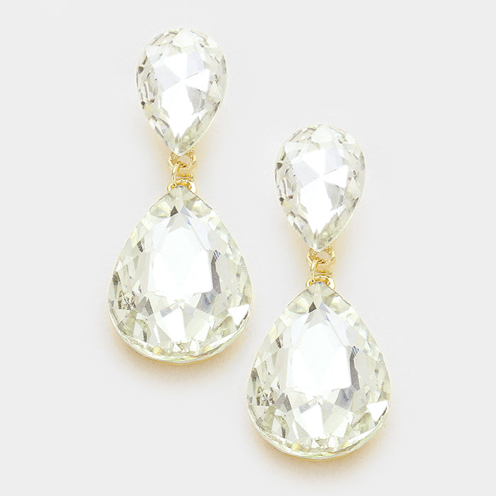 Clear Teardrop Earrings on Gold