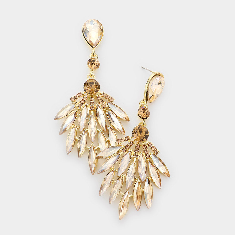 Light Topaz Crystal Cluster Leaf Pageant Earrings