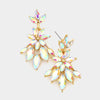 ﻿AB Crystal Flower Burst Dangle Pageant Earrings on Gold 