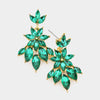 Emerald Crystal Flower Burst Dangle Pageant Earrings on Gold