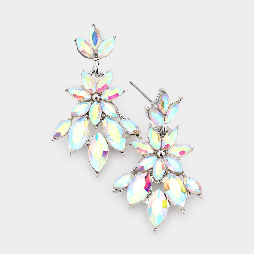 AB Crystal Flower Burst Dangle Pageant Earrings