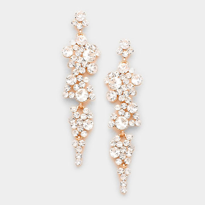 Clear Crystal rhinestone dangle earrings on Rose Gold