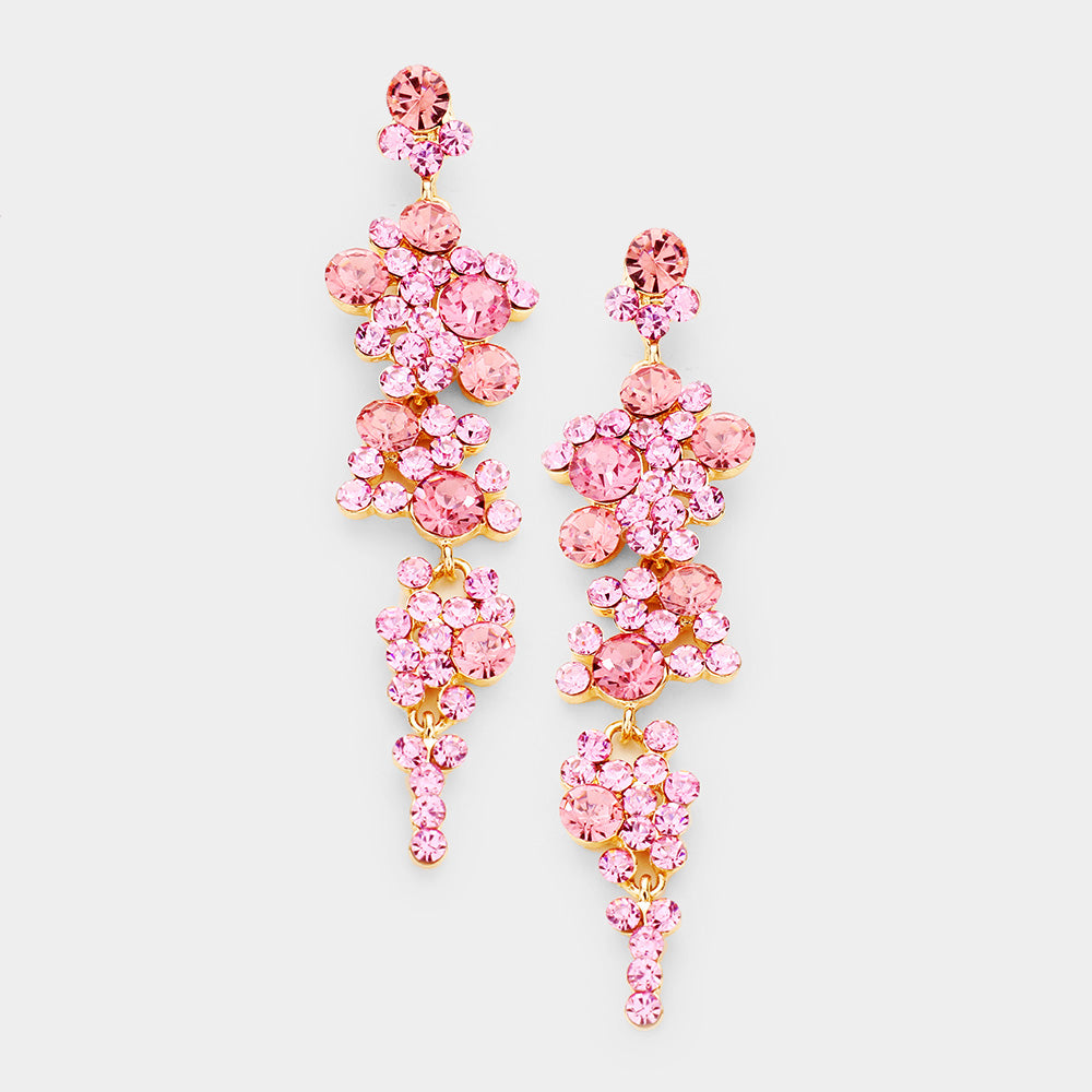 Pink Crystal Long Dangle Earrings 