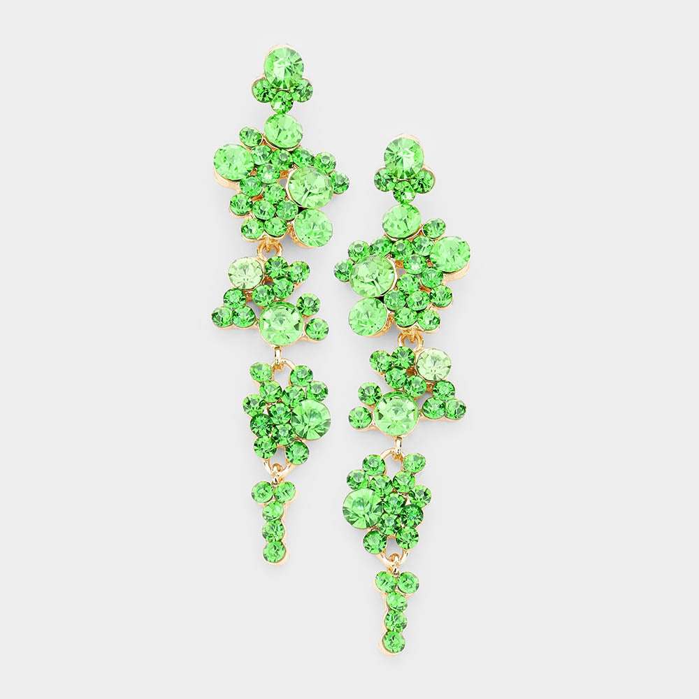 Peridot (Light Green) Crystal Long Dangle Earrings