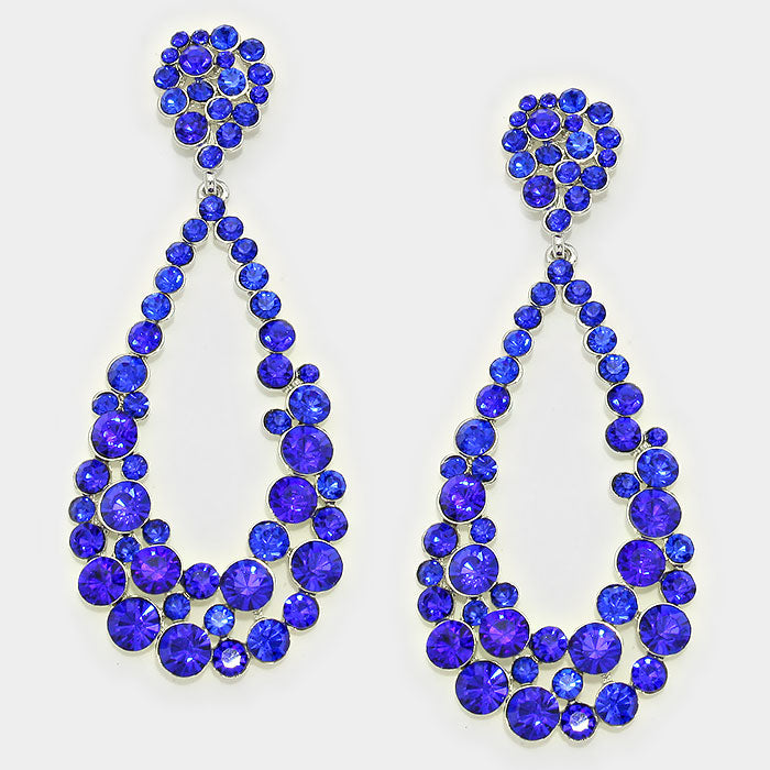 Big Sapphire Crystal Pageant Earrings on Silver | 3.75" | 294856