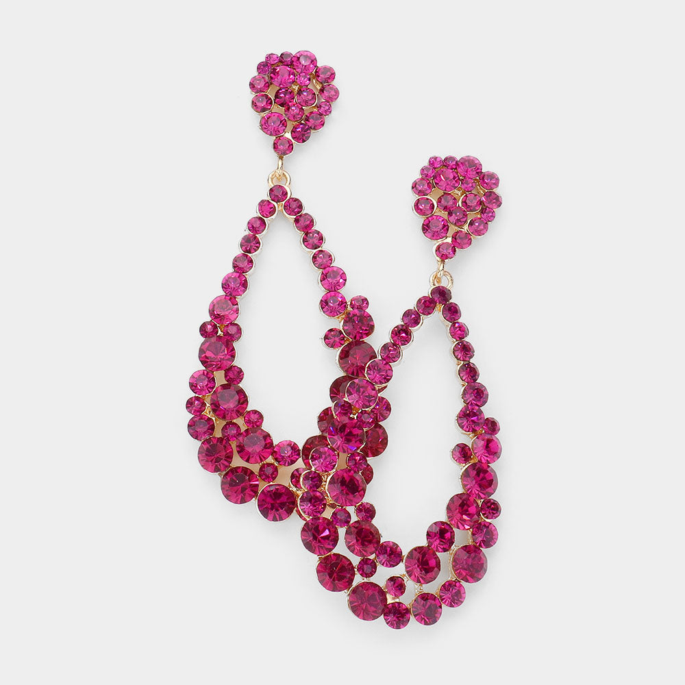 Big Fuchsia Crystal Pageant Earrings