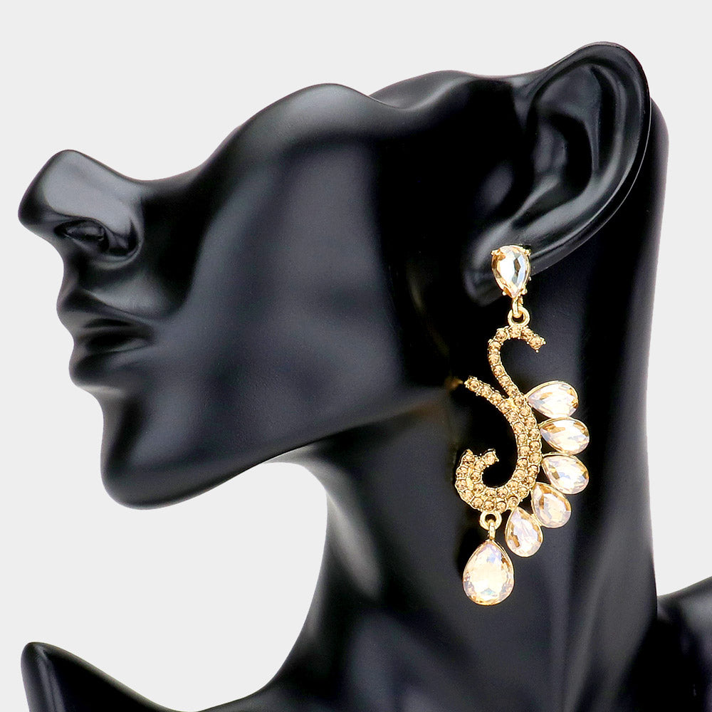 Elegant Gold Teardrop Rhinestone Accented Dangle Pageant Earrings  | Prom Earrings