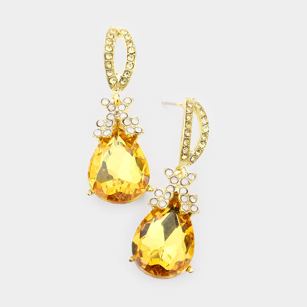 Small Light Topaz Crystal Teardrop Dangle Earrings 