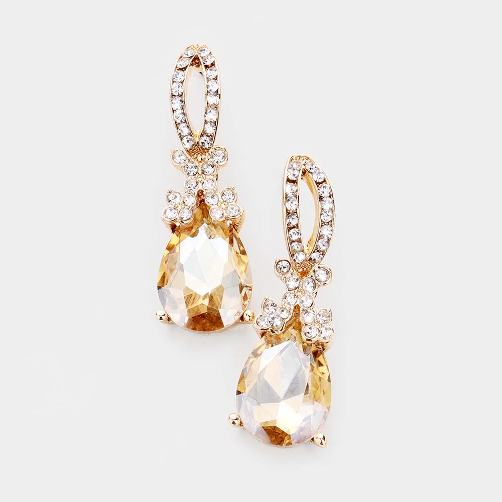 Small Light Topaz Crystal Teardrop Dangle Earrings