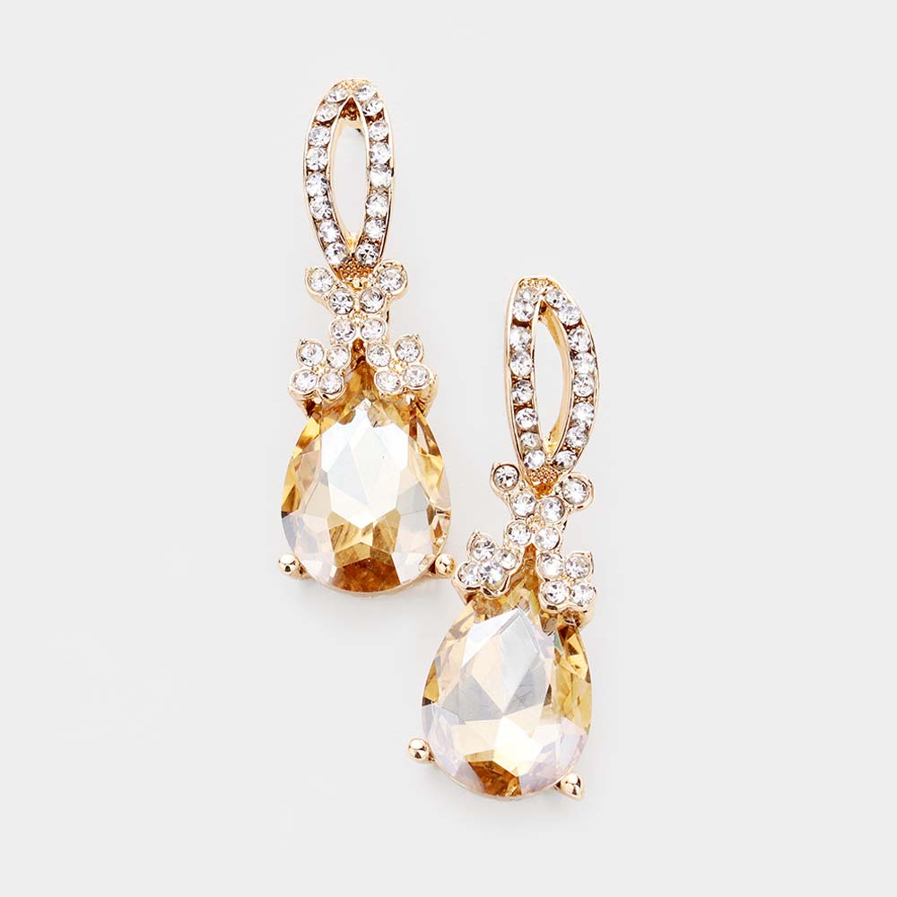 Small Light Topaz Crystal Teardrop Dangle Earrings 