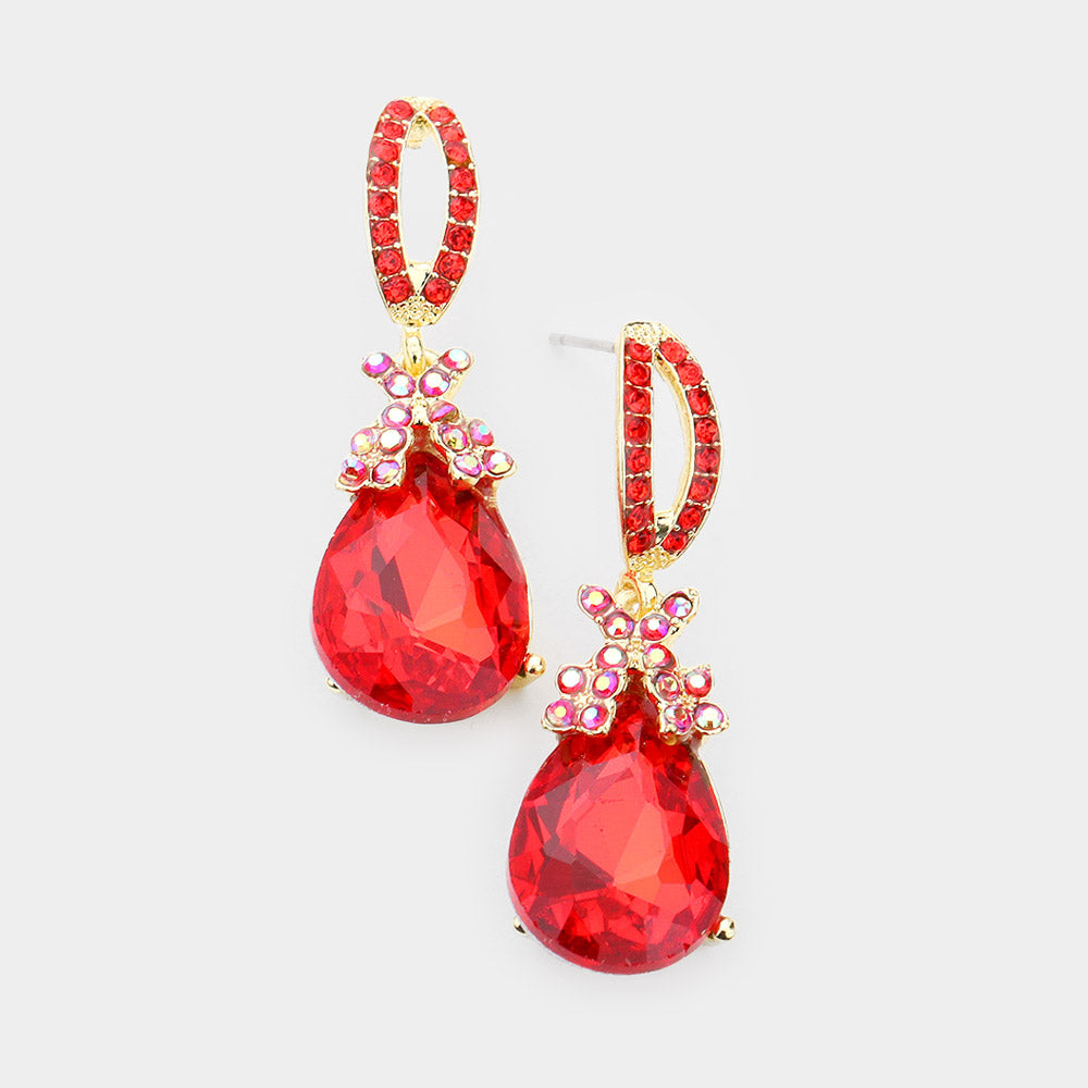 Small Red Crystal Teardrop Dangle Earrings 