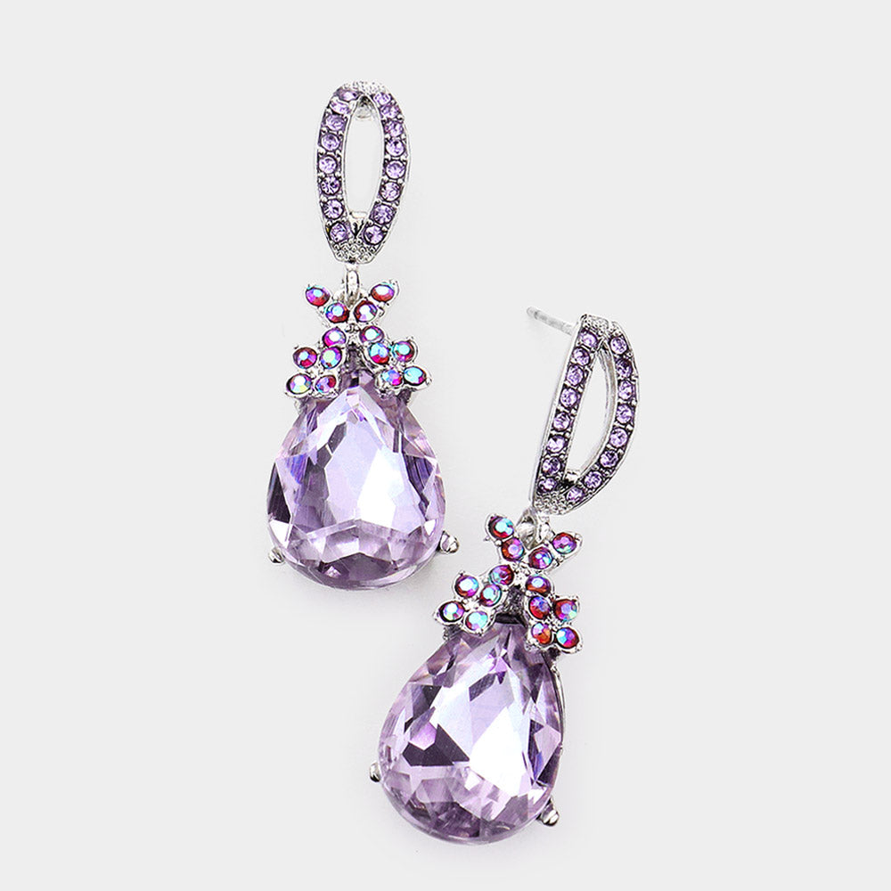 Small Violet Crystal Teardrop Dangle Earrings