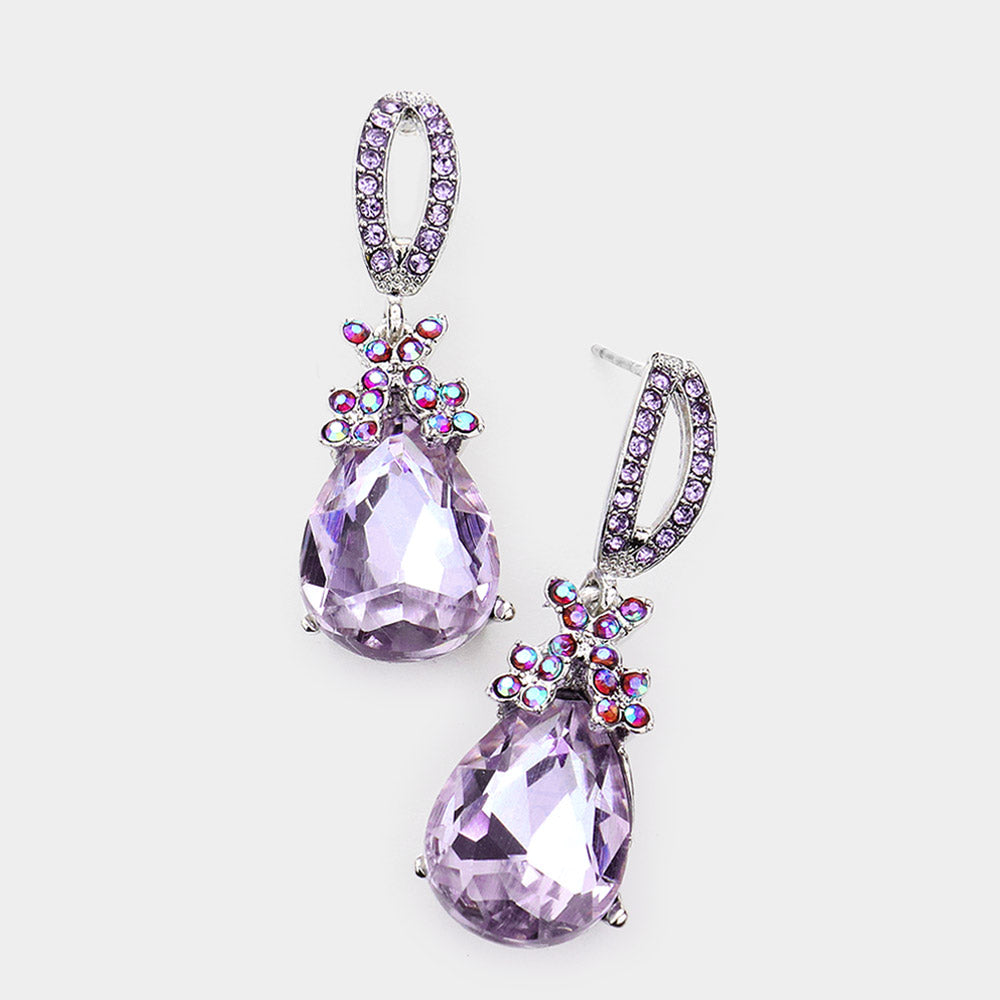 Small Violet Crystal Teardrop Dangle Earrings 