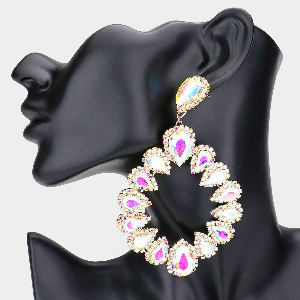 AB Crystal Open Circle Chandelier Earrings on Gold | Pageant Earrings
