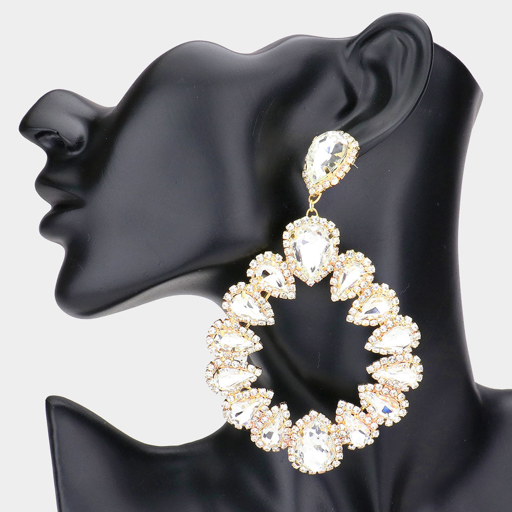 Clear Crystal Open Circle Chandelier Earrings on Gold Pageant Earrings